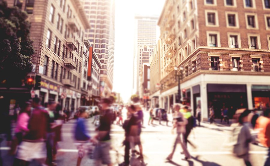 Blurred shot of people walking the streets on San Francisco