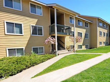 Yellow exterior of multifamily complex
