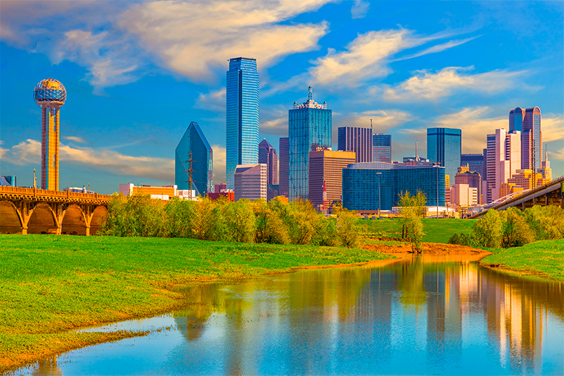 Dallas Skyline with cloudy blue sky