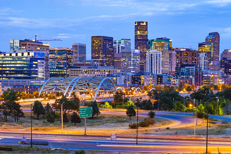 Denver, Colorado skyline in the evening