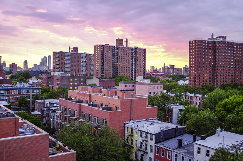 Brooklyn New York skyline of multifamily and apartment buildings