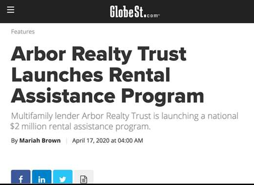 Arbor Realty Trust Launches Rental Assistance Program