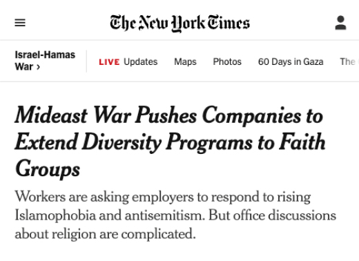 Mideast War Pushes Companies to Extend Diversity Programs to Faith Groups