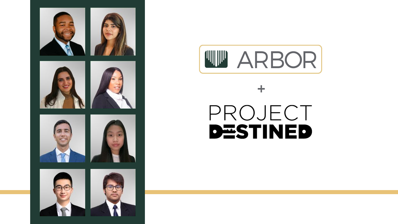 A graphic of Project Destined intern headshots with the Arbor and Project Destined logos.